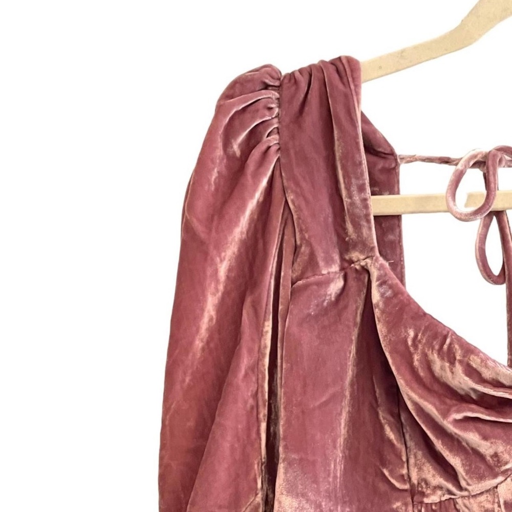 Free People Pink Velvet Bridgette Puff Sleeve Sweetheart Top M - Picture 4 of 6